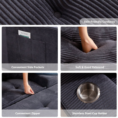 Divano imbottito in memory foam con pouf imbottito in velluto a coste - 48,4Lx67,7Wx24,4H