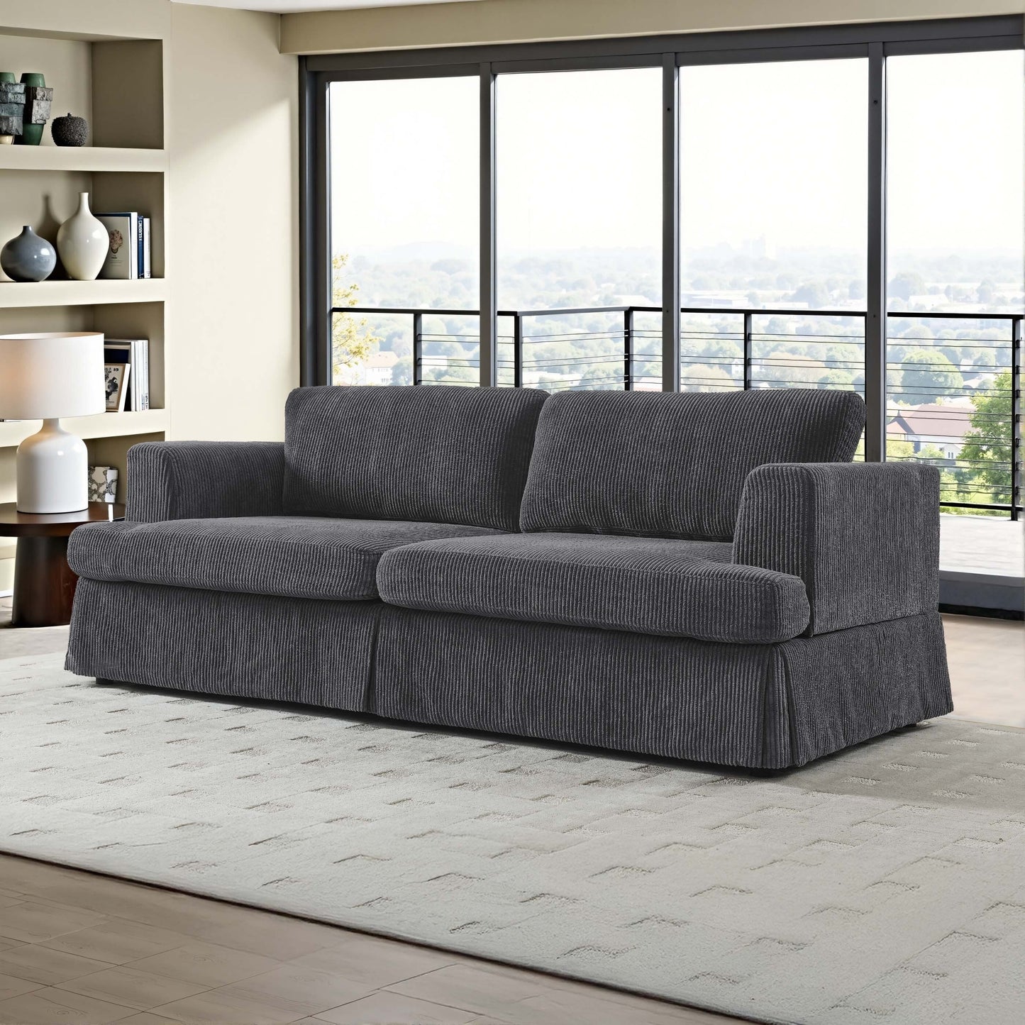 Divano con gonna imbottita in velluto a coste - 39 P x 84,5 L x 33 A