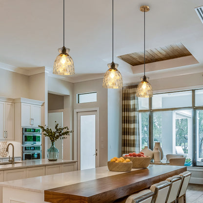 Lampada a sospensione Elisie Mid-Century Modern a 1 luce, cupola in vetro martellato, illuminazione per isola cucina, sala da pranzo