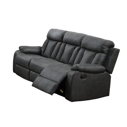 Divano reclinabile manuale Corie, 83 pollici in legno massello, similpelle grigia