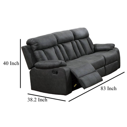 Divano reclinabile manuale Corie, 83 pollici in legno massello, similpelle grigia