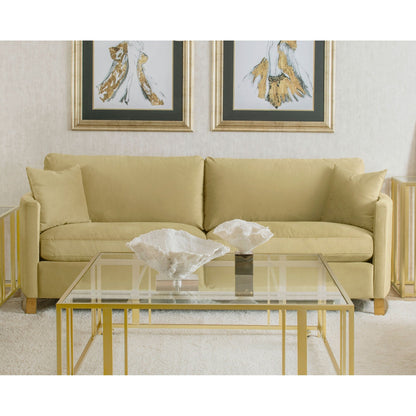 Divano imbottito con braccioli curvi Corliss color cammello