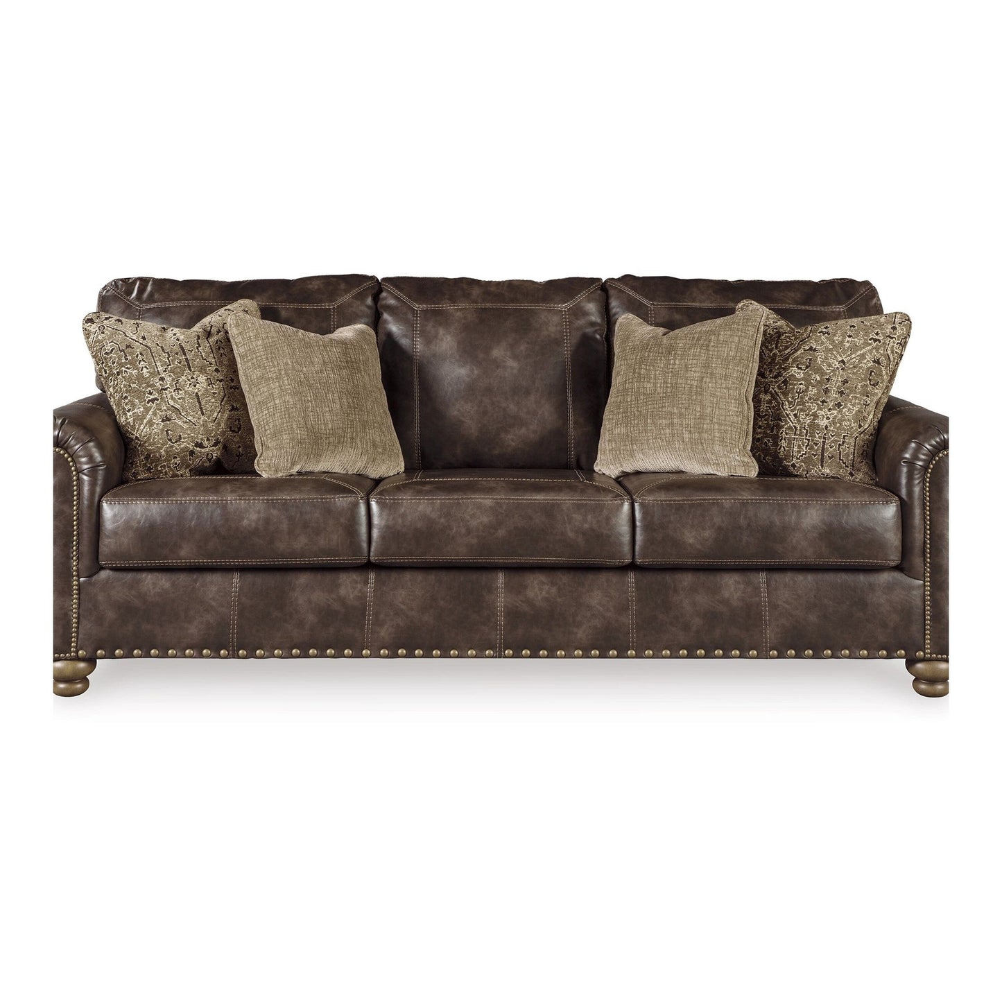 Divano Corvo, similpelle marrone caffè, 4 cuscini decorativi, 97 pollici