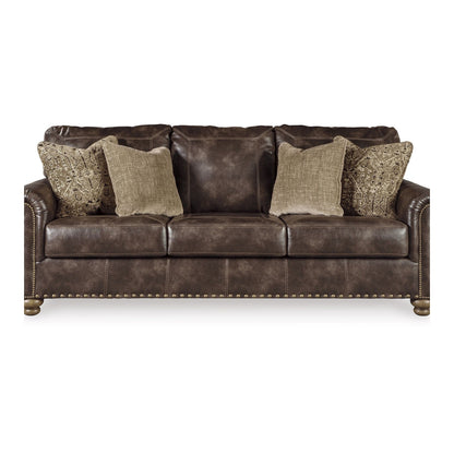 Divano Corvo, similpelle marrone caffè, 4 cuscini decorativi, 97 pollici