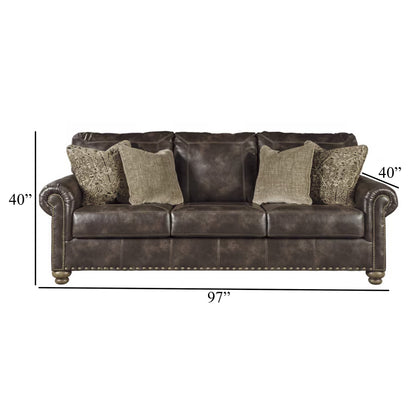 Divano Corvo, similpelle marrone caffè, 4 cuscini decorativi, 97 pollici
