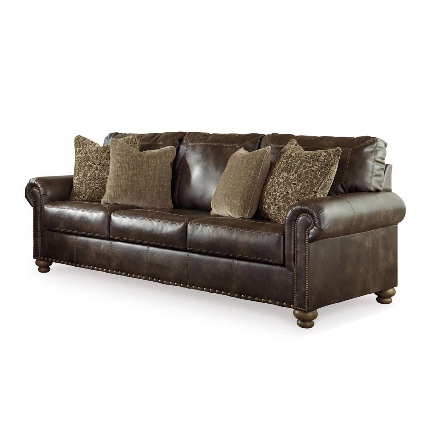 Divano Corvo, similpelle marrone caffè, 4 cuscini decorativi, 97 pollici