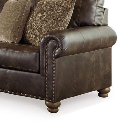 Divano Corvo, similpelle marrone caffè, 4 cuscini decorativi, 97 pollici