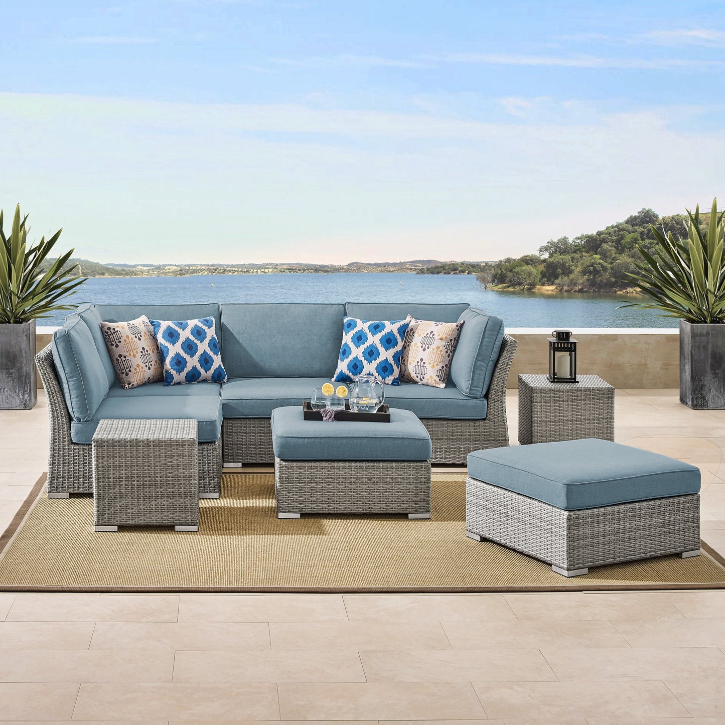 Set da conversazione per patio in vimini e alluminio Corvus da 8 pezzi