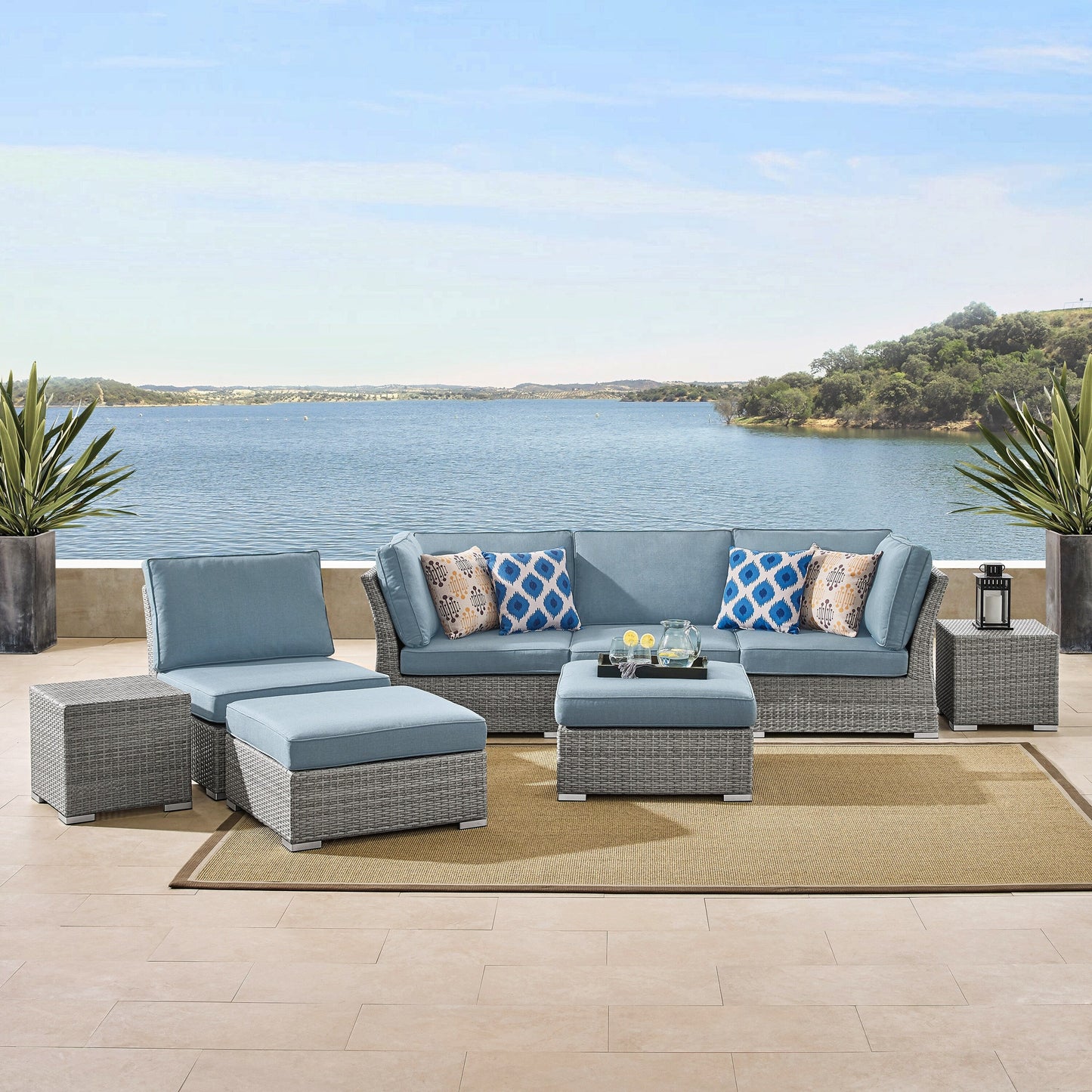 Set da conversazione per patio in vimini e alluminio Corvus da 8 pezzi