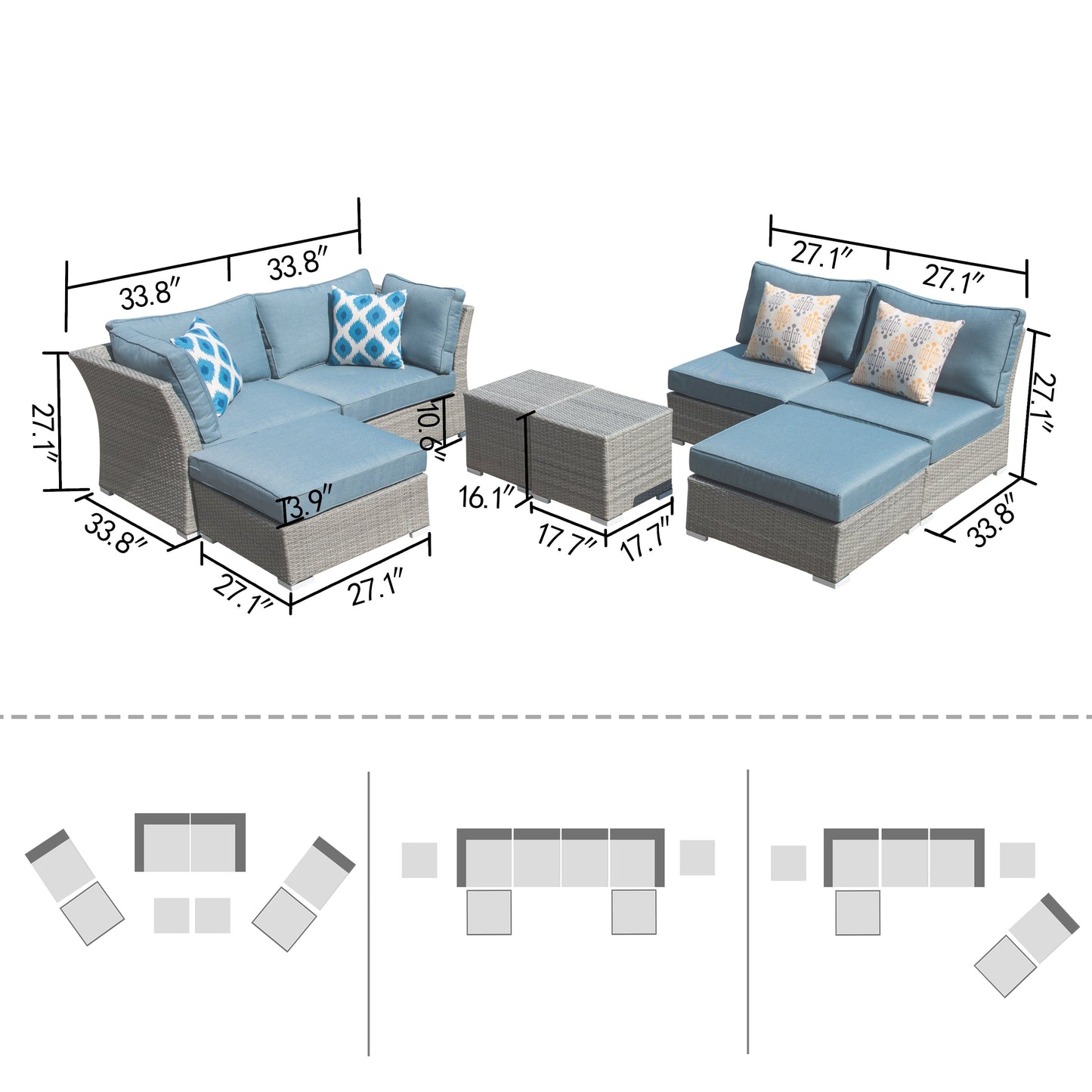 Set da conversazione per patio in vimini e alluminio Corvus da 8 pezzi