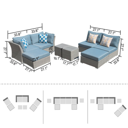 Set da conversazione per patio in vimini e alluminio Corvus da 8 pezzi