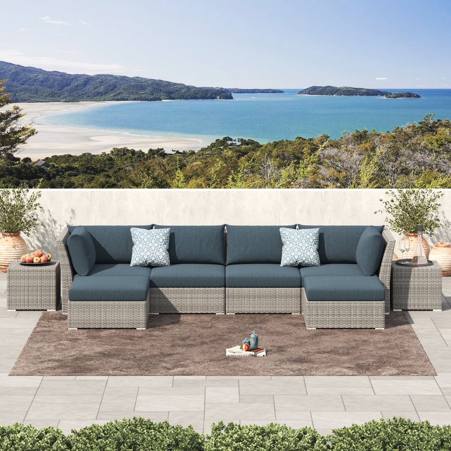 Set da conversazione per patio in vimini e alluminio Corvus da 8 pezzi