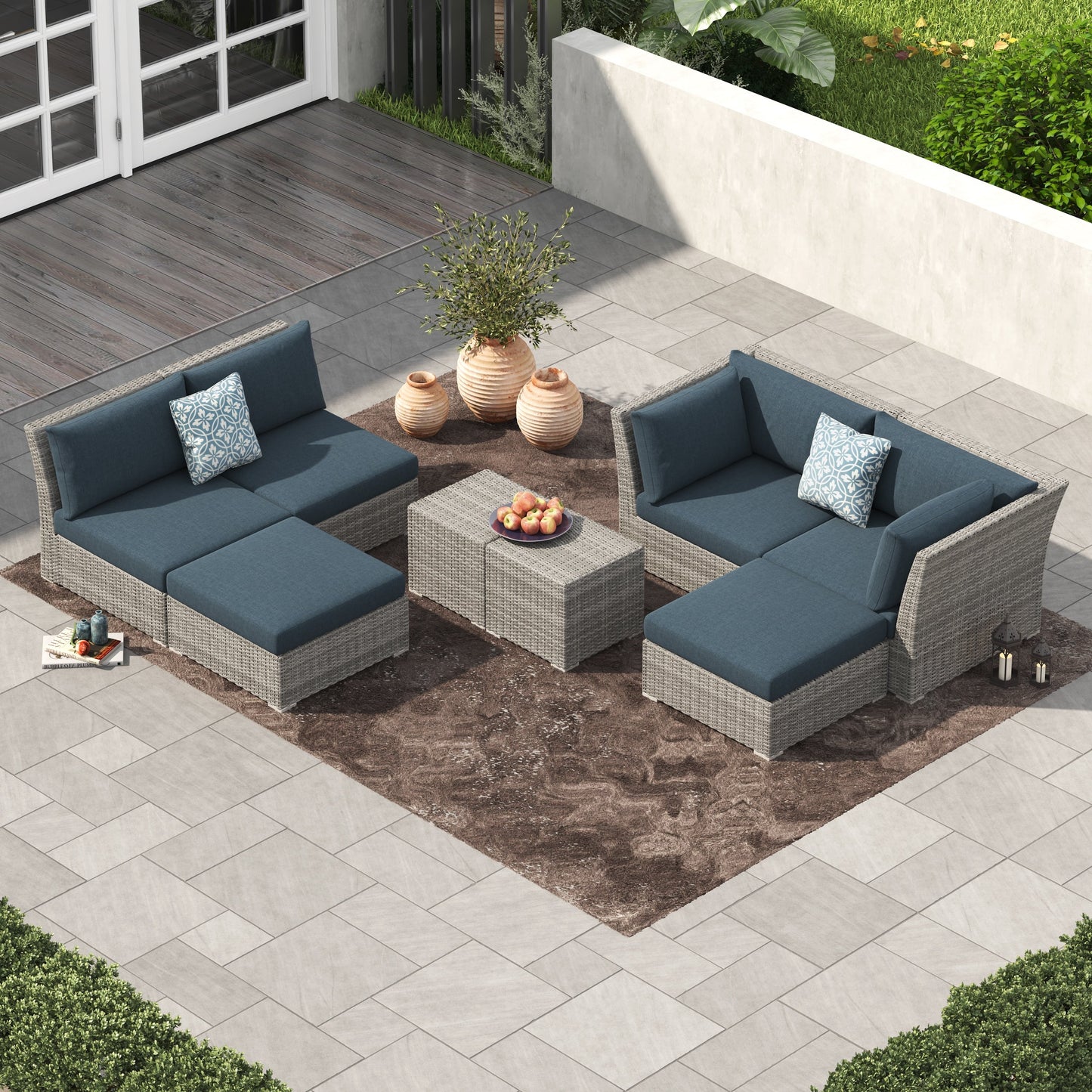 Set da conversazione per patio in vimini e alluminio Corvus da 8 pezzi