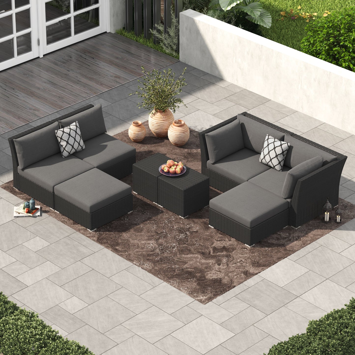 Set da conversazione per patio in vimini e alluminio Corvus da 8 pezzi