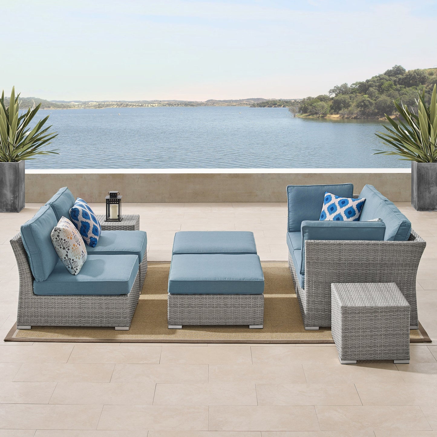 Set da conversazione per patio in vimini e alluminio Corvus da 8 pezzi