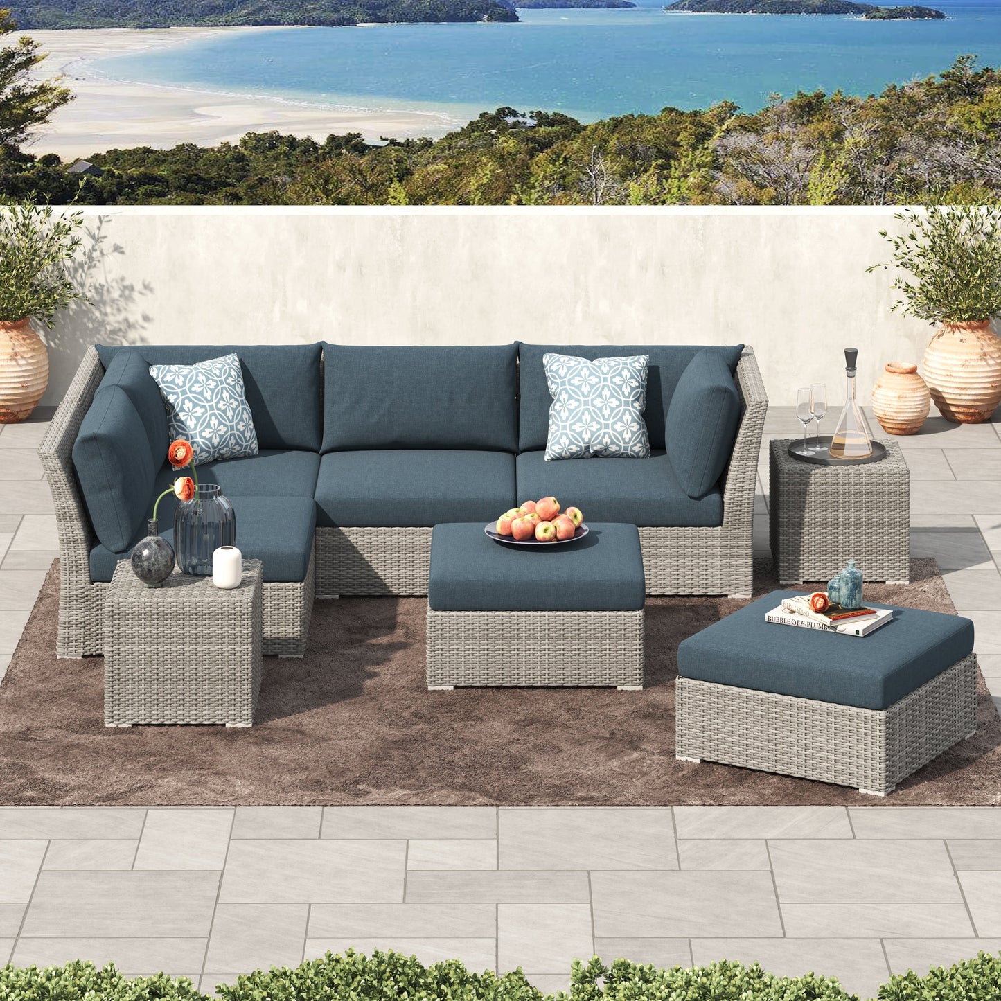 Set da conversazione per patio in vimini e alluminio Corvus da 8 pezzi