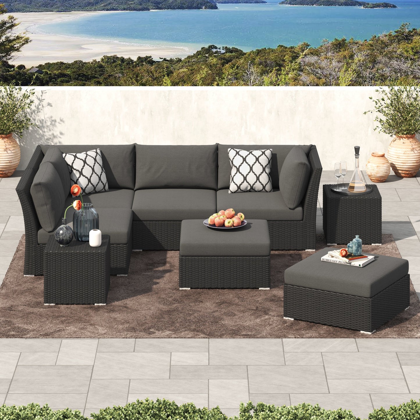 Set da conversazione per patio in vimini e alluminio Corvus da 8 pezzi