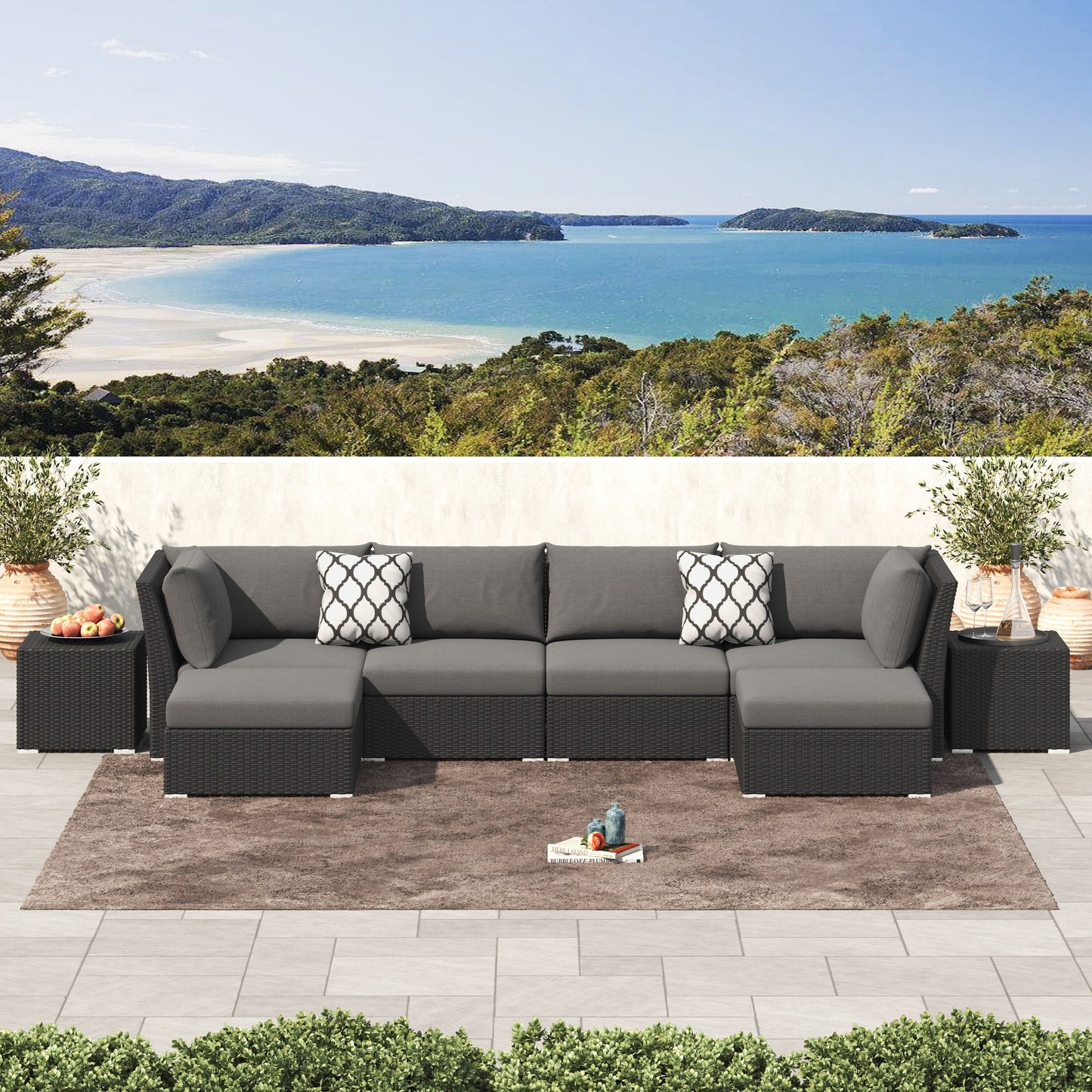 Set da conversazione per patio in vimini e alluminio Corvus da 8 pezzi