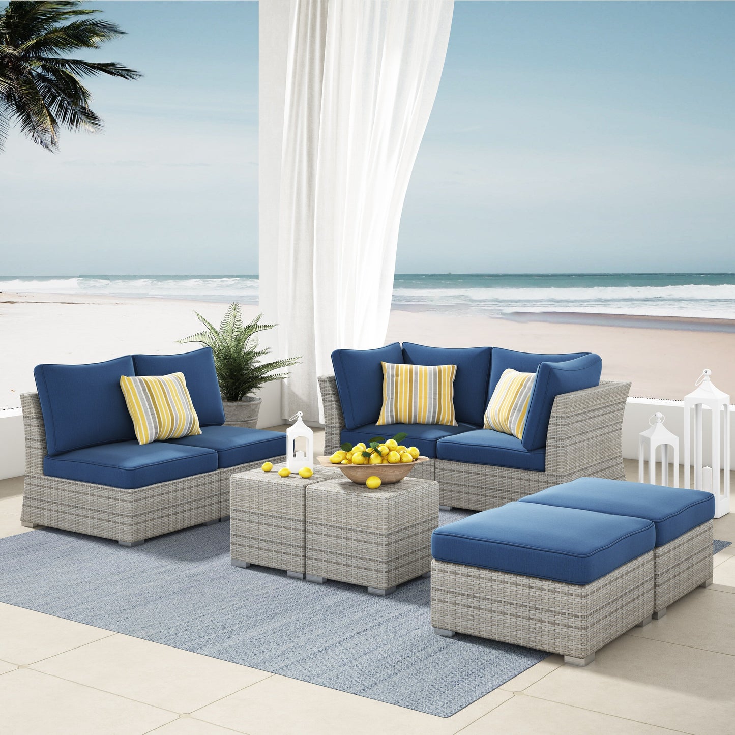 Set da conversazione per patio in vimini e alluminio Corvus da 8 pezzi