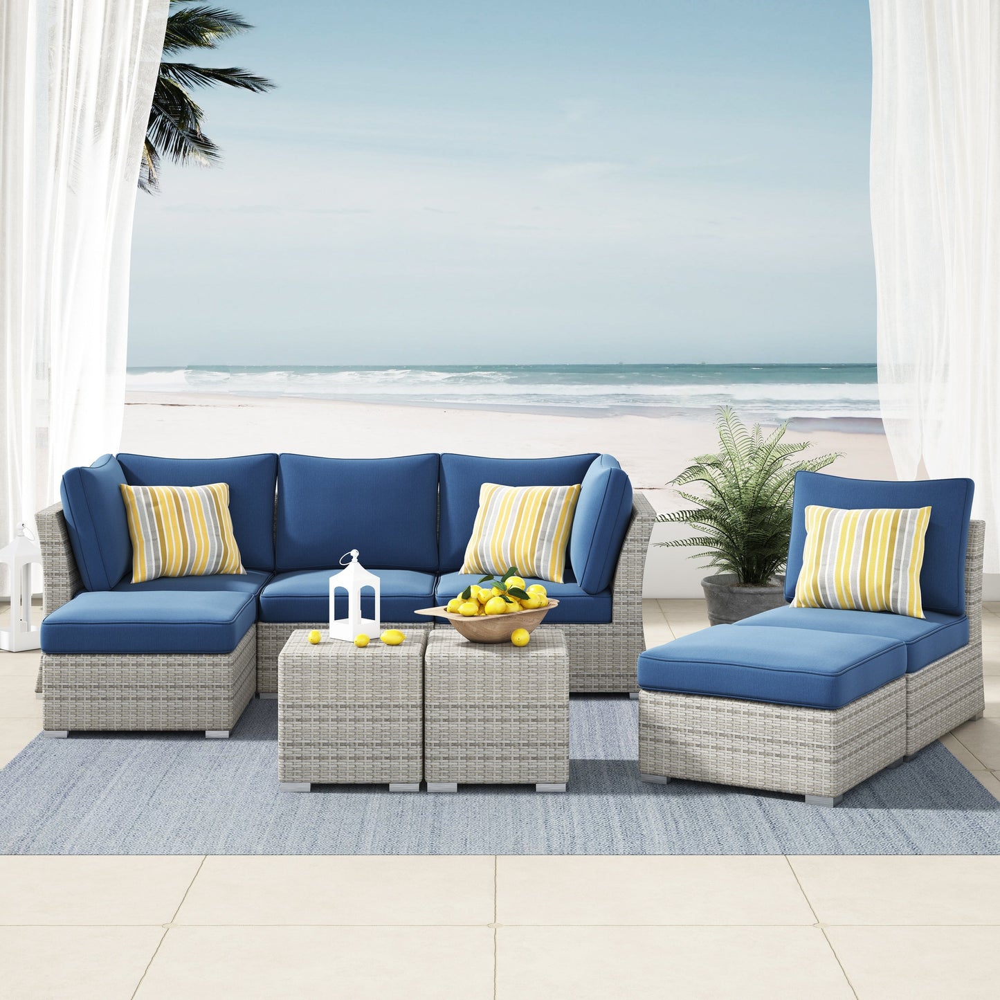 Set da conversazione per patio in vimini e alluminio Corvus da 8 pezzi