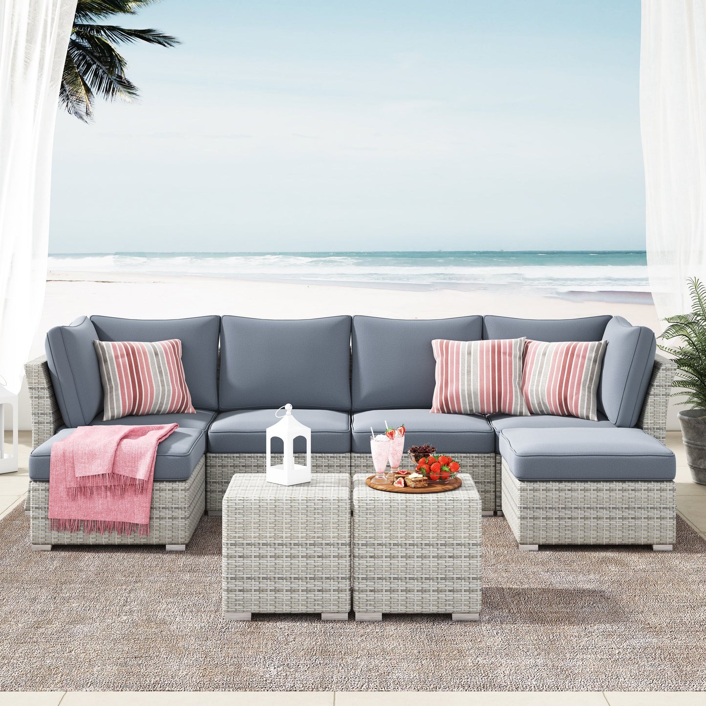 Set da conversazione per patio in vimini e alluminio Corvus da 8 pezzi