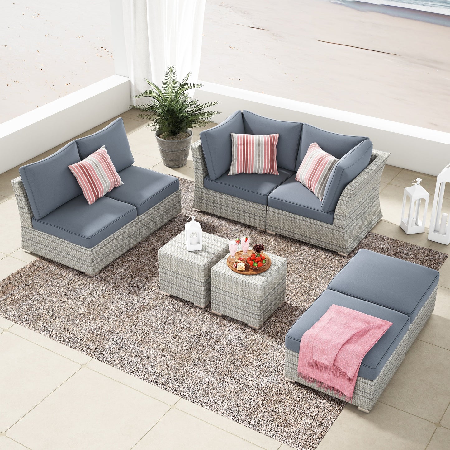 Set da conversazione per patio in vimini e alluminio Corvus da 8 pezzi