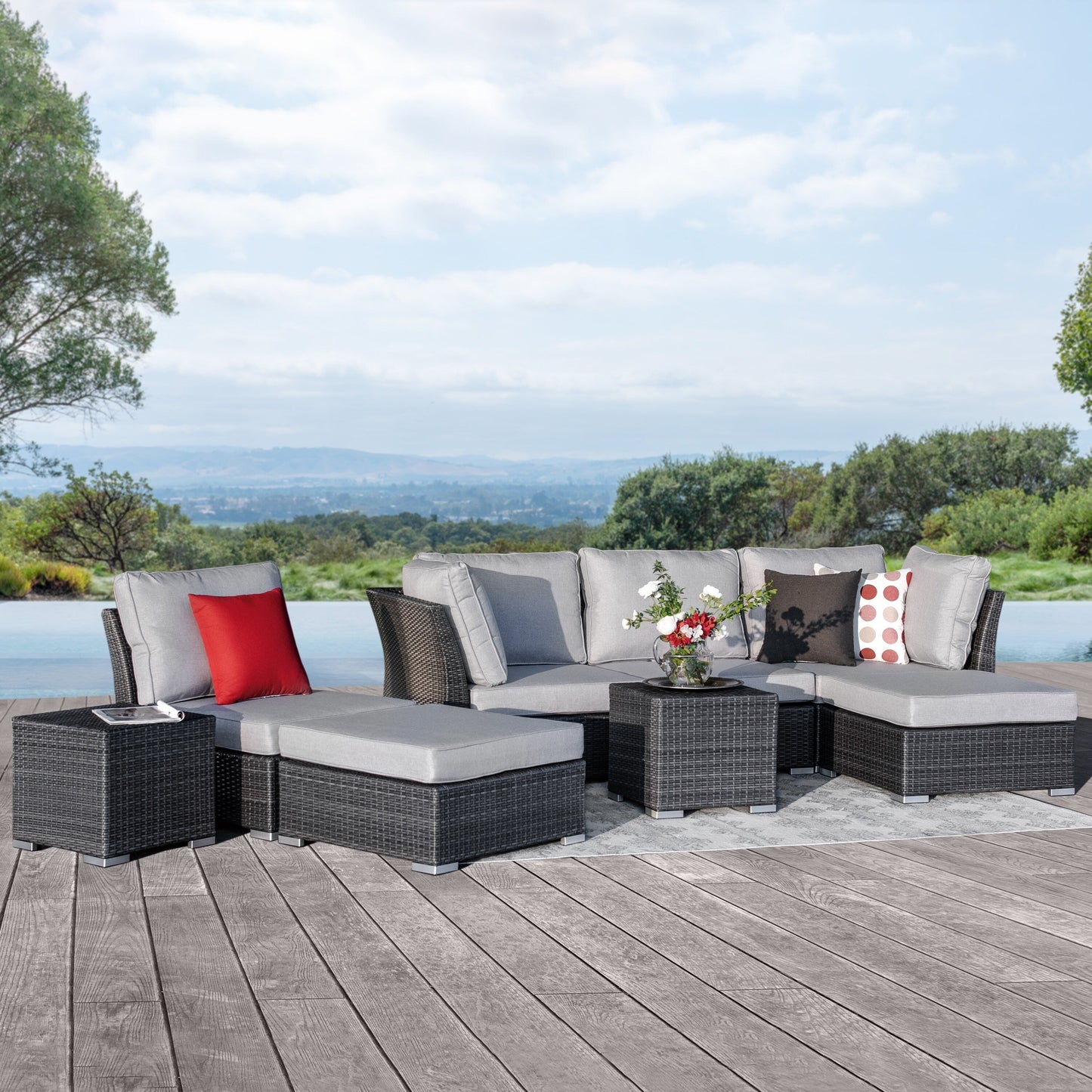 Set da conversazione per patio in vimini e alluminio Corvus da 8 pezzi