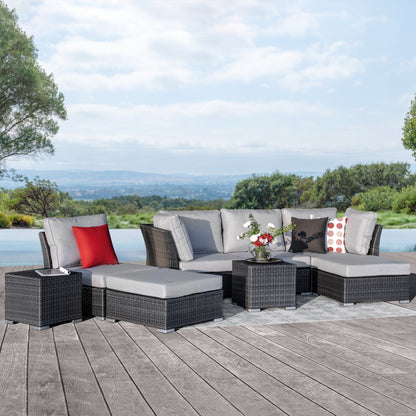 Set da conversazione per patio in vimini e alluminio Corvus da 8 pezzi