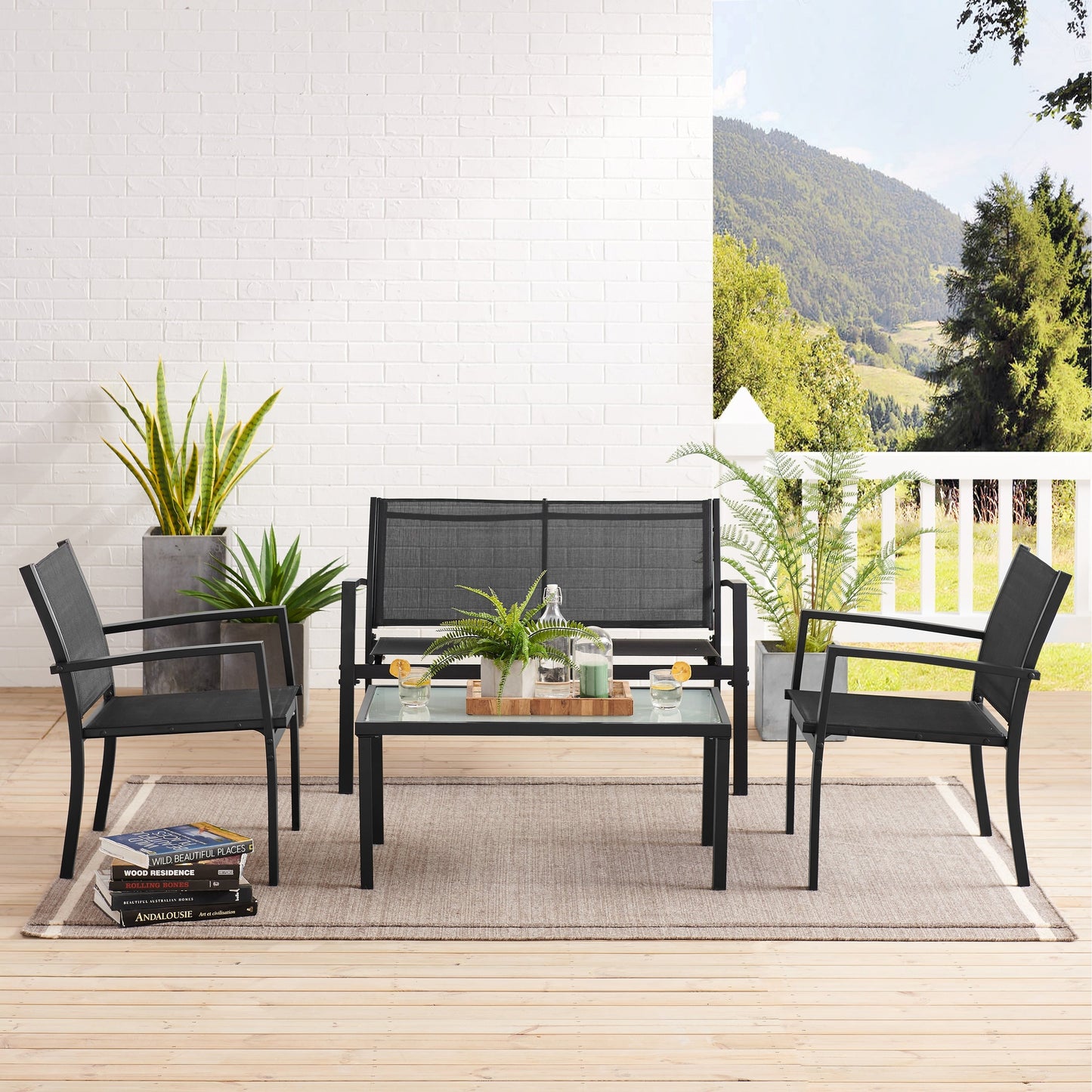 Set da conversazione in tessuto Corvus Antonio da 4 pezzi per esterni