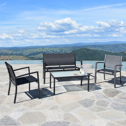 Set da conversazione in tessuto Corvus Antonio da 4 pezzi per esterni