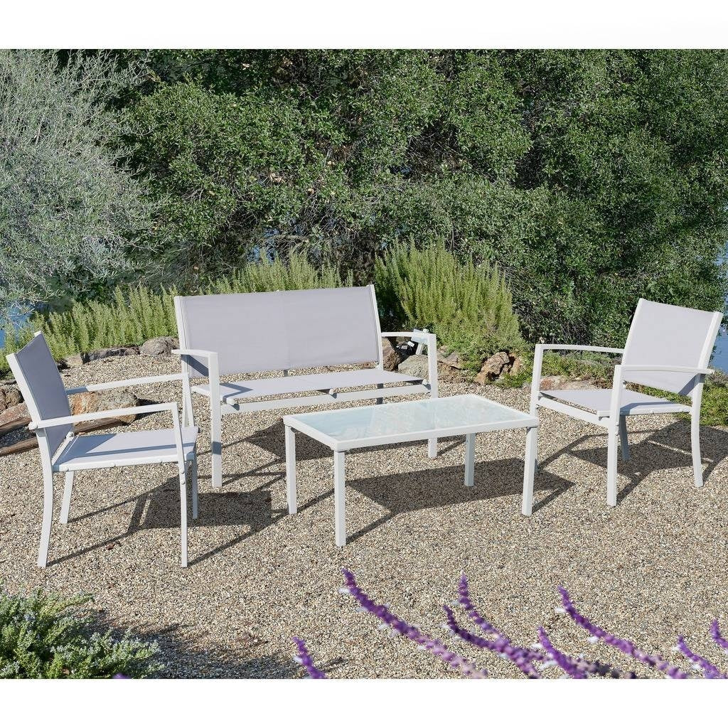 Set da conversazione in tessuto Corvus Antonio da 4 pezzi per esterni