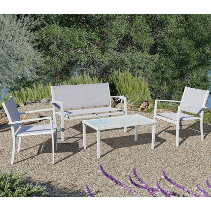 Set da conversazione in tessuto Corvus Antonio da 4 pezzi per esterni