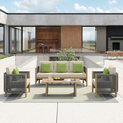 Set di divani da giardino Corvus Iona da 4 pezzi in legno di eucalipto e corda con tessuto Sunbrella