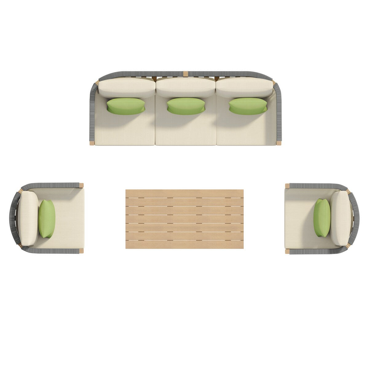 Set di divani da giardino Corvus Iona da 4 pezzi in legno di eucalipto e corda con tessuto Sunbrella