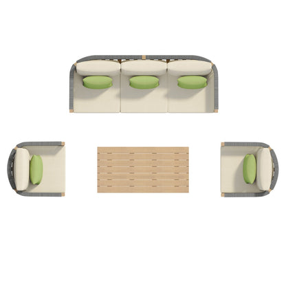 Set di divani da giardino Corvus Iona da 4 pezzi in legno di eucalipto e corda con tessuto Sunbrella