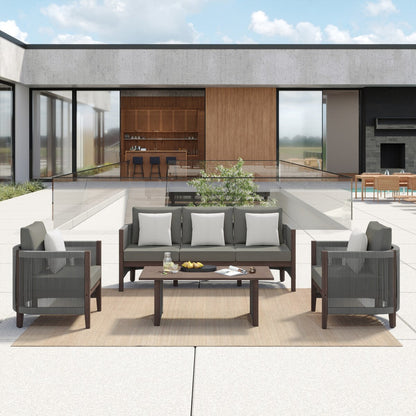 Set di divani da giardino Corvus Iona da 4 pezzi in legno di eucalipto e corda con tessuto Sunbrella