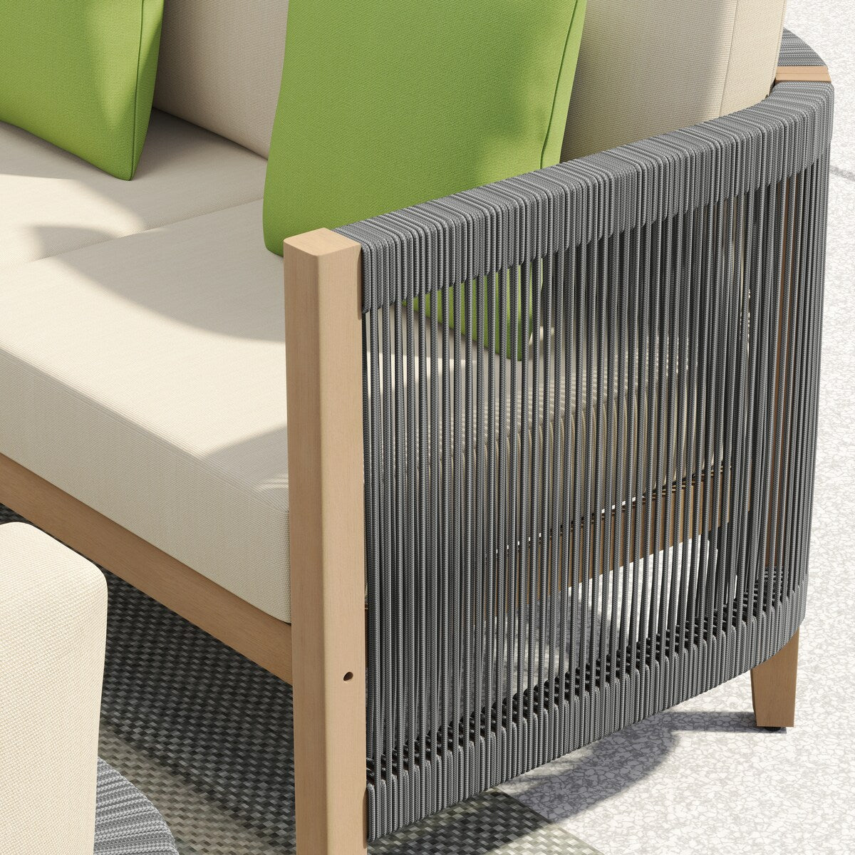 Set di divani da giardino Corvus Iona da 4 pezzi in legno di eucalipto e corda con tessuto Sunbrella