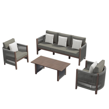 Set di divani da giardino Corvus Iona da 4 pezzi in legno di eucalipto e corda con tessuto Sunbrella