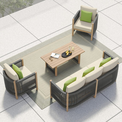 Set di divani da giardino Corvus Iona da 4 pezzi in legno di eucalipto e corda con tessuto Sunbrella