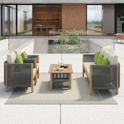 Set di divani da giardino Corvus Iona da 4 pezzi in legno di eucalipto e corda con tessuto Sunbrella