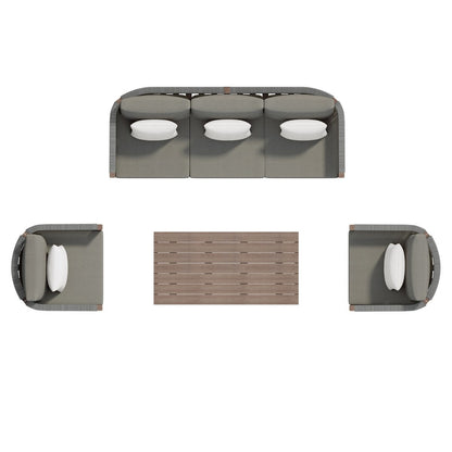 Set di divani da giardino Corvus Iona da 4 pezzi in legno di eucalipto e corda con tessuto Sunbrella