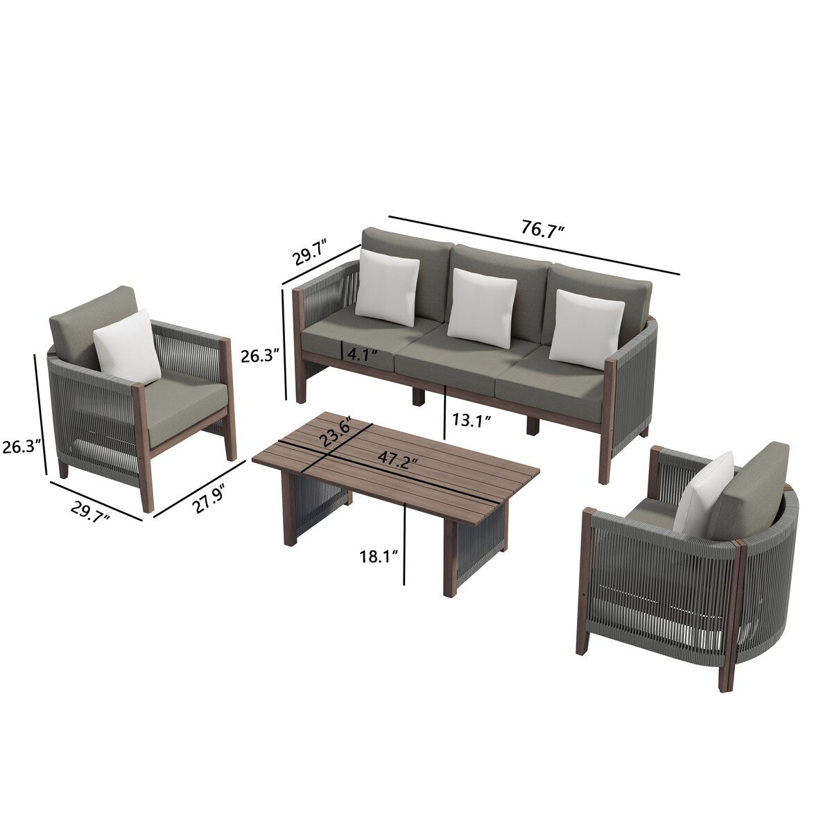 Set di divani da giardino Corvus Iona da 4 pezzi in legno di eucalipto e corda con tessuto Sunbrella