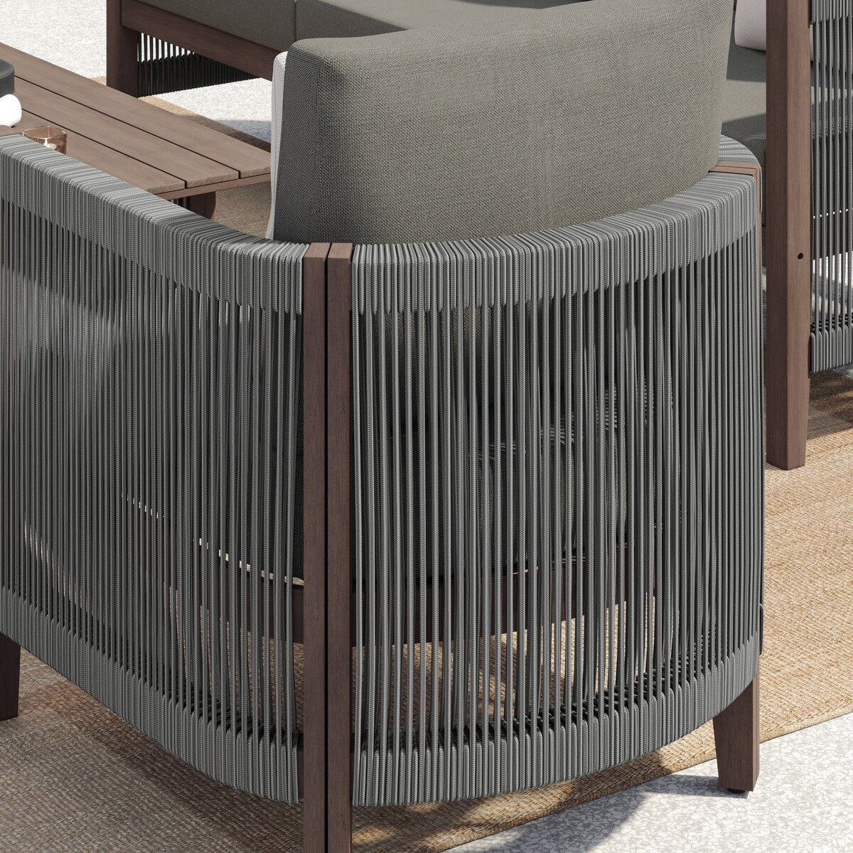 Set di divani da giardino Corvus Iona da 4 pezzi in legno di eucalipto e corda con tessuto Sunbrella