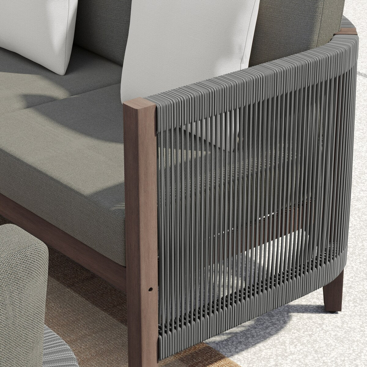 Set di divani da giardino Corvus Iona da 4 pezzi in legno di eucalipto e corda con tessuto Sunbrella