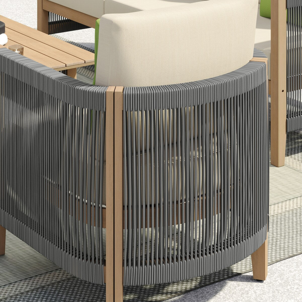 Set di divani da giardino Corvus Iona da 4 pezzi in legno di eucalipto e corda con tessuto Sunbrella