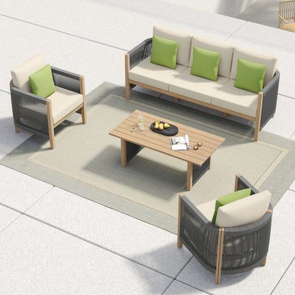 Set di divani da giardino Corvus Iona da 4 pezzi in legno di eucalipto e corda con tessuto Sunbrella