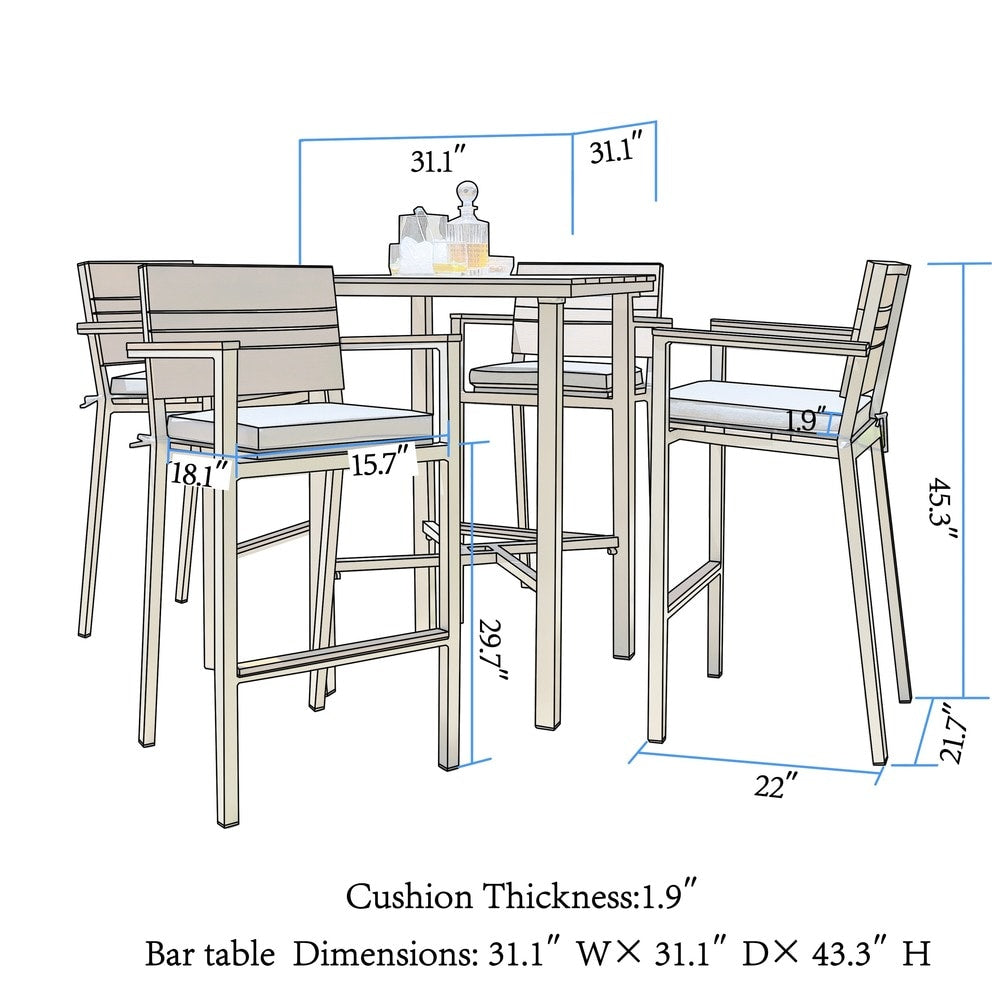 Set da bar per esterni Corvus Jasmine da 5 pezzi con cuscini Sunbrella
