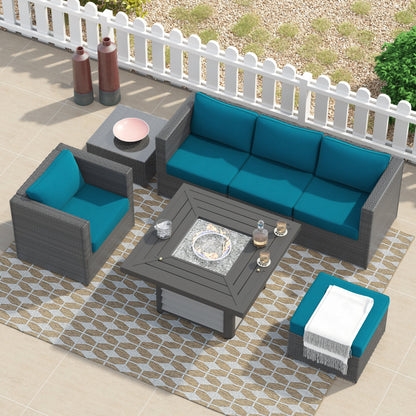 Set da 7 pezzi per braciere da conversazione in resina e vimini per patio Corvus Kipling