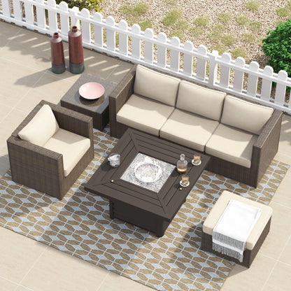 Set da 7 pezzi per braciere da conversazione in resina e vimini per patio Corvus Kipling