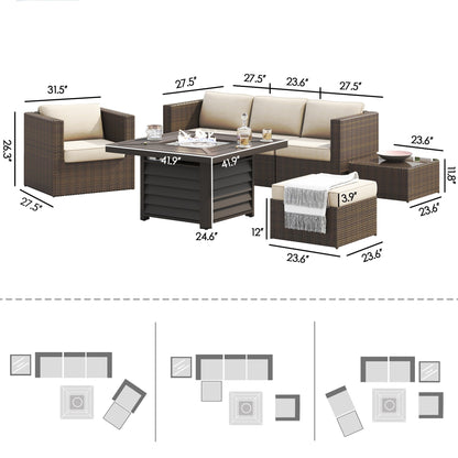 Set da 7 pezzi per braciere da conversazione in resina e vimini per patio Corvus Kipling